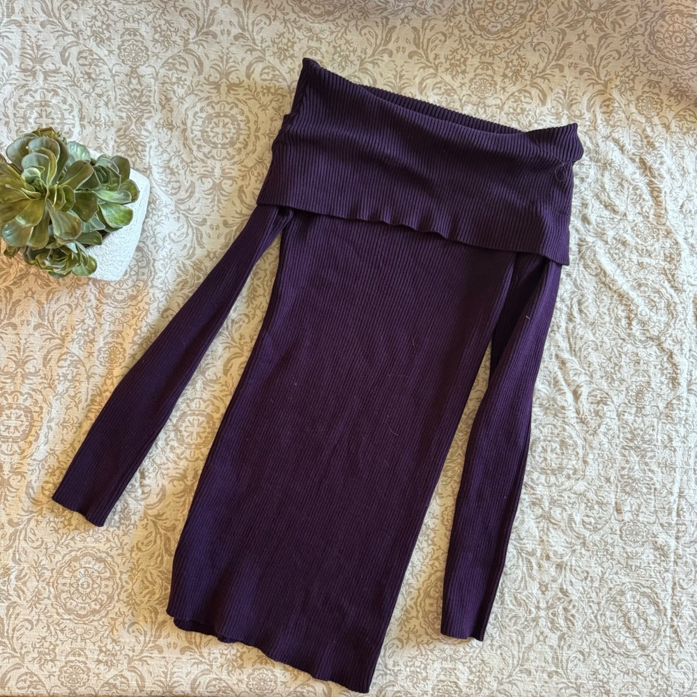 Limited Off the Shoulder Dark Purple long Length Fitted Sweater